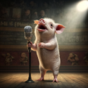 Midjourney image of "Never Try to Teach A Pig to Sing" - square