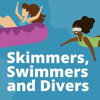 Search Influence's higher education marketing graphic for a blog titled: 'Skimmers, Swimmers, and Divers: Content Strategy for Higher Education Websites'