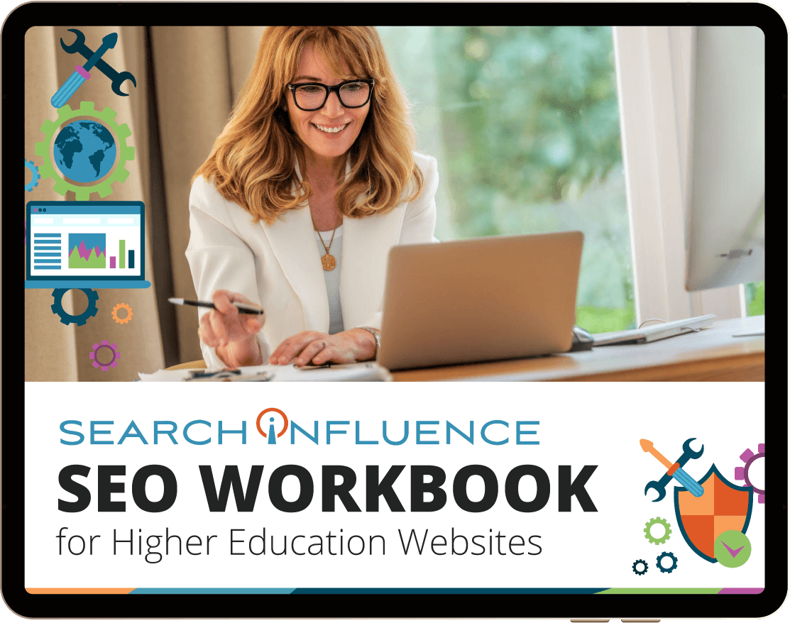 Search Influence's higher education marketing 'SEO Workbook' graphic