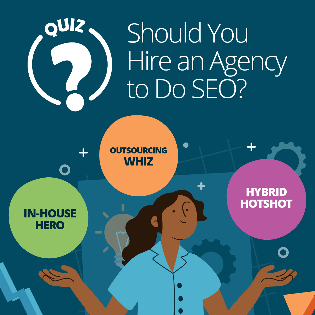 Search Influence's higher education marketing 'In-House or Outsource Quiz' graphic